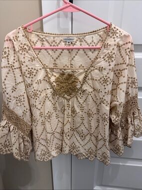 Modaposa Cream Embroidered Boho Peasant Blouse